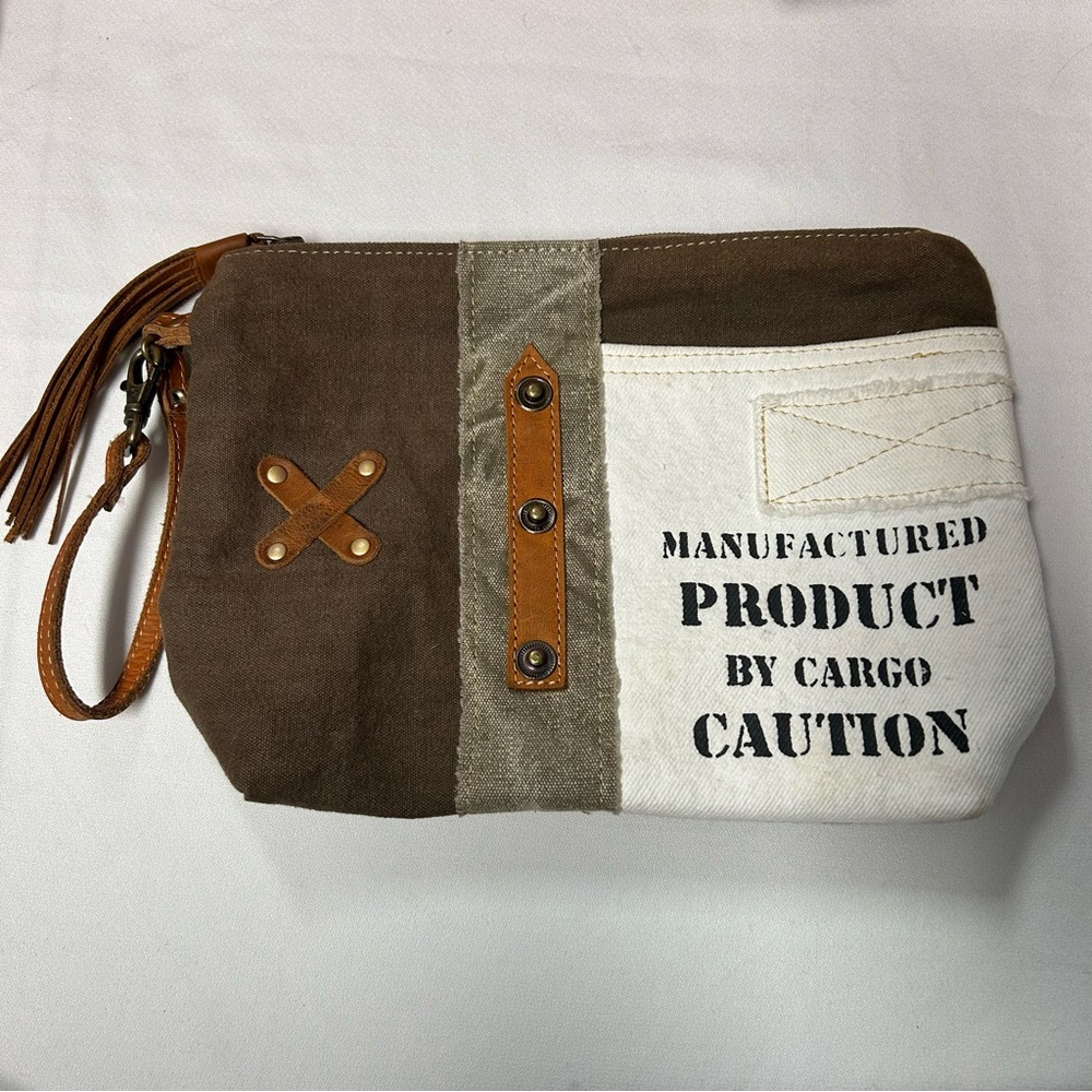 Myra Bag Cotton Leather Tassel‎ Zippered Pouch Wristlet Cargo